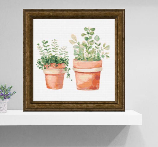 2 pots of plant cross stitch pattern