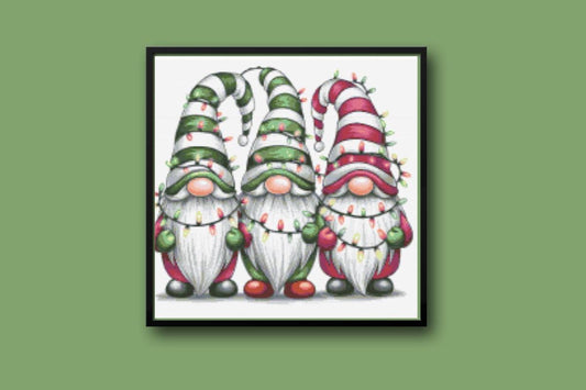 Christmas Gnomes  with Lights Cross stitch pattern