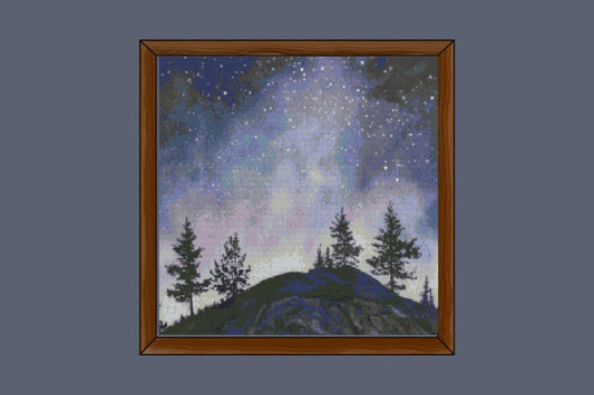 Nightime Mountain cross stitch pattern
