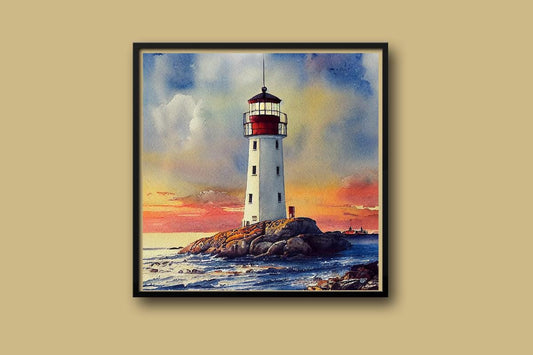 Lighthouse cross stitch pattern orange background