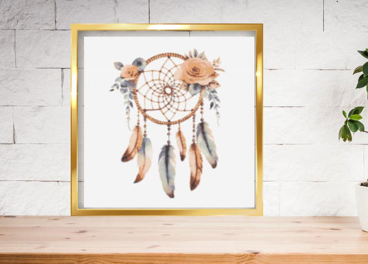 Dream Catcher with orange flowers cross stitch pattern